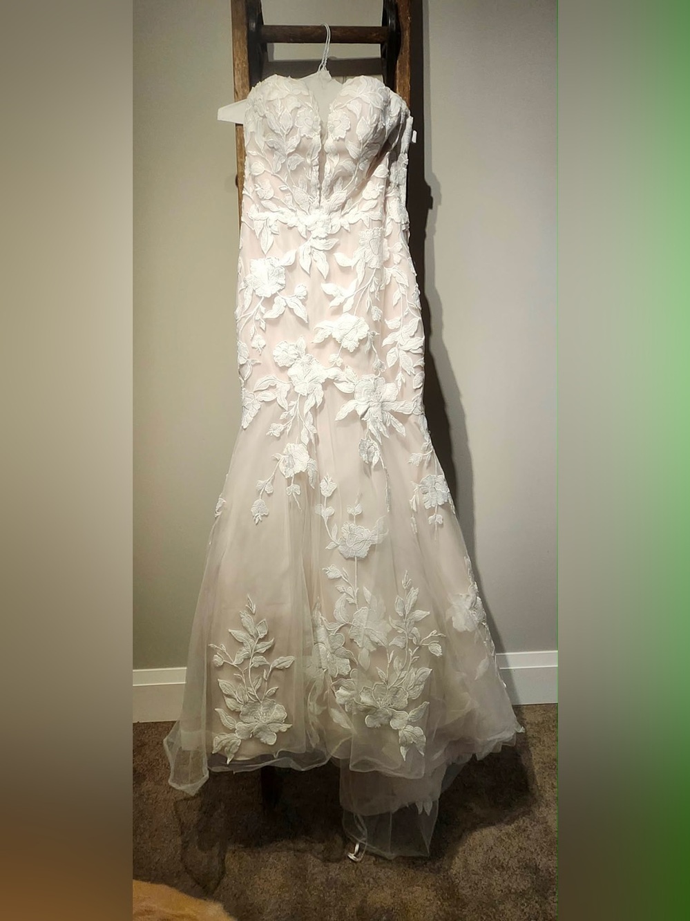 Rebecca Ingram - Strapless Floral Appliqué Wedding Dress - Blush & Ivory